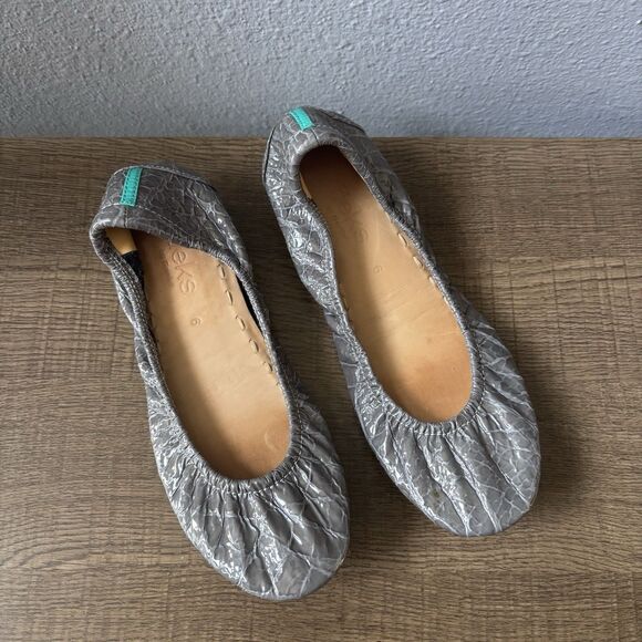 Tieks Gray Croc Patent Leather Slip On Foldable Travel Flats Women’s Size 6